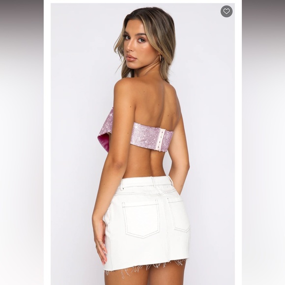 White fox SET Pink Rhinestone Luna Crop Top + One Last Time Skirt XS/S - Picture 7 of 10